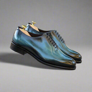 Ambrogio Bespoke Turquoise Patina Leather Whole-Cut Oxfords (AMB2379)