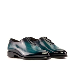 Ambrogio Bespoke Turquoise Patina Leather Whole-Cut Oxfords (AMB2379)