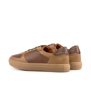 Ambrogio Bespoke Two Tone Brown Crocodile Embossed / Woven and Pebbled Leather Trainer Sneakers (AMB2521)