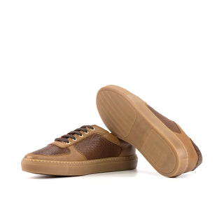 Ambrogio Bespoke Two Tone Brown Crocodile Embossed / Woven and Pebbled Leather Trainer Sneakers (AMB2521)