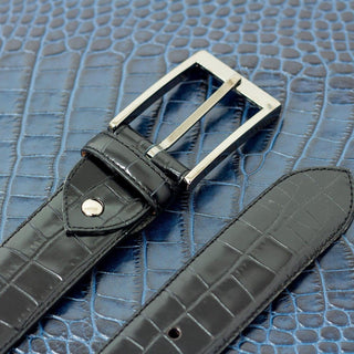 Ambrogio Black Crocodile Embossed / Leather Hampton Men's Belt (AMBB1012)