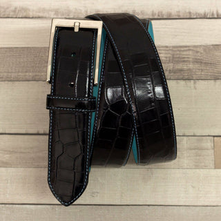 Ambrogio Black Crocodile Embossed / Patent Hampton Men's Belt (AMBB1022)