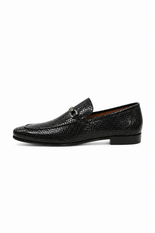 Ambrogio Black Snake Embossed Leather Horsebit Loafers (AMZ1015)