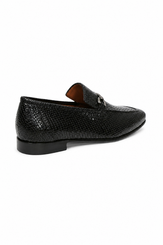 Ambrogio Black Snake Embossed Leather Horsebit Loafers (AMZ1015)