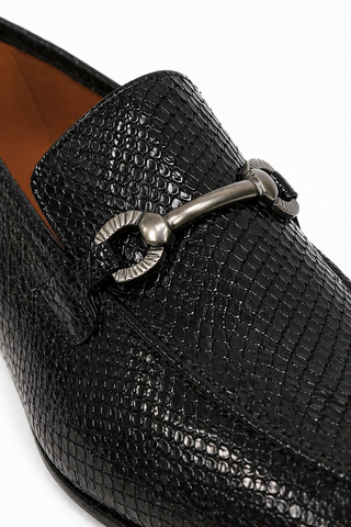Ambrogio Black Snake Embossed Leather Horsebit Loafers (AMZ1015)