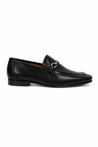Ambrogio Black Snake Print Leather Horsebit Loafers (AMZ1015)
