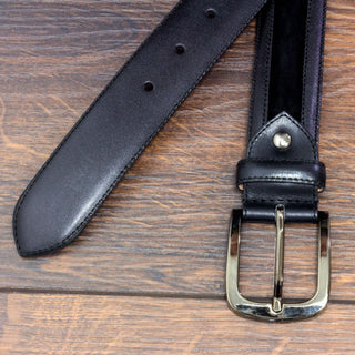 Ambrogio Black Suede / Leather Venice Men's Belt (AMBB1033)