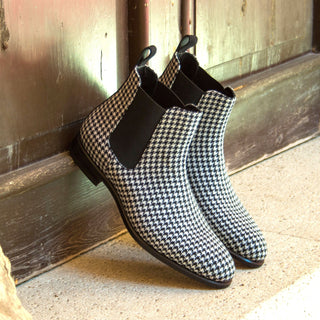 Ambrogio Black & White Houndstooth Sartorial / Lux Suede Chelsea Boots (AMB1007)