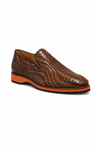 Ambrogio Brown & Cognac Woven Leather Sport Loafers (AMZ1016)