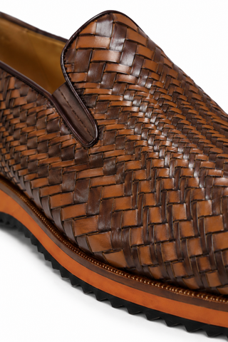 Ambrogio Brown & Cognac Woven Leather Sport Loafers (AMZ1016)