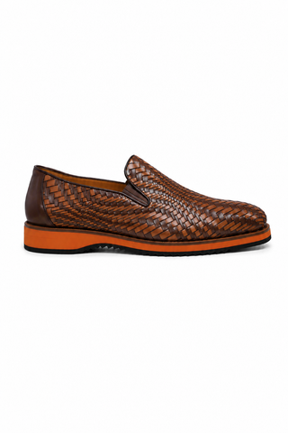 Ambrogio Brown & Cognac Woven Leather Sport Loafers (AMZ1016)