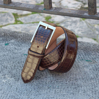 Ambrogio Brown Crocodile Embossed / Leather Hampton Men's Belt (AMBB1019)