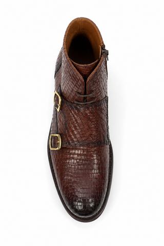 Ambrogio Brown Crocodile Embossed / Leather Monk-Straps Chukka Boots (AMBS2014-RTW)
