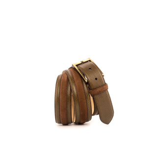 Ambrogio 4021 Brown & Olive Suede / Pebble Grain Leather Venice Men's Belt (AMBB1013)-AmbrogioShoes