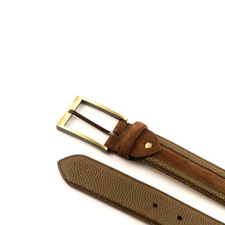 Ambrogio 4021 Brown & Olive Suede / Pebble Grain Leather Venice Men's Belt (AMBB1013)-AmbrogioShoes