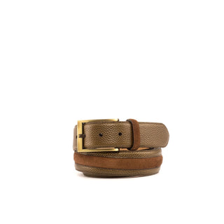 Ambrogio 4021 Brown & Olive Suede / Pebble Grain Leather Venice Men's Belt (AMBB1013)-AmbrogioShoes