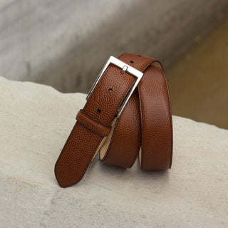 Ambrogio 2941 Brown Pebble Grain Leather Hampton Men's Belt (AMBB1010)-AmbrogioShoes