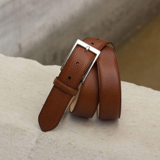 Ambrogio Brown Pebble Grain Leather Hampton Men's Belt (AMBB1010)