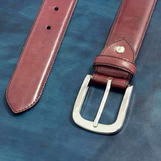 Ambrogio 2142 Burgundy Calf-Skin Leather Hamptons Men's Belt (AMBB1001)-AmbrogioShoes