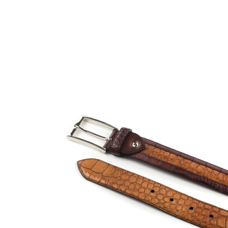 Ambrogio Burgundy & Cognac Crocodile Embossed / Polished Leather Venice Custom Men's Belt (AMBB1038)
