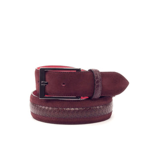 Ambrogio 3568 Burgundy Lux Suede / Calf-Skin Leather Venice Men's Belt (AMBB1004)-AmbrogioShoes