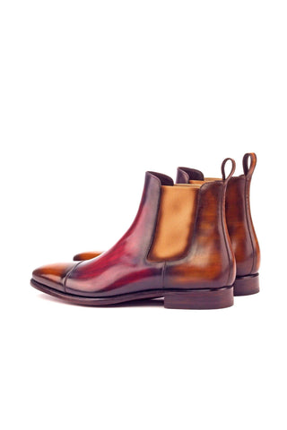 Ambrogio Cognac & Burgundy Crust Patina Leather Cap-Toe Chelsea Boots (AMB1029)