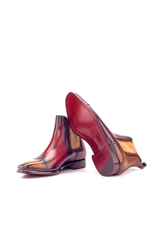 Ambrogio Cognac & Burgundy Crust Patina Leather Cap-Toe Chelsea Boots (AMB1029)