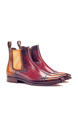 Ambrogio Cognac & Burgundy Crust Patina Leather Cap-Toe Chelsea Boots (AMB1029)