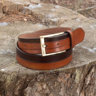 Ambrogio Cognac & Dark Brown Leather Marseille Men's Belt (AMBB1015)