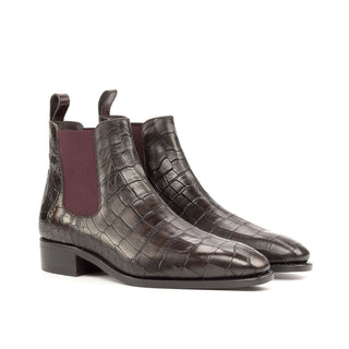 Ambrogio Dark Brown & Burgundy Crocodile Embossed / Leather Chelsea Boots (AMB2082)