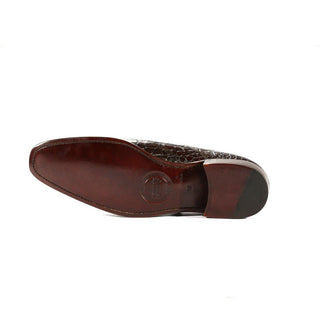 Ambrogio Dark Brown & Burgundy Crocodile Print / Calf-Skin Leather Monk Strap (AMBX1001)-AmbrogioShoes