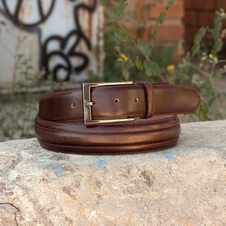 Ambrogio 2377 Dark Brown Calf-Skin Leather Venice Men's Belt (AMBB1037)-AmbrogioShoes