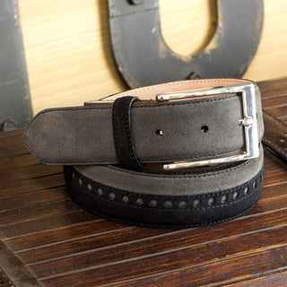 Ambrogio Gray, Black & Brown Lux Suede Sun-Valley Men's Belt (AMBB1030)