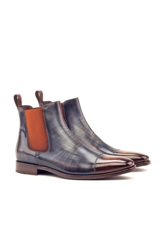 Ambrogio Gray & Brown Crust Patina Leather Cap-Toe Chelsea Boots (AMB1027)