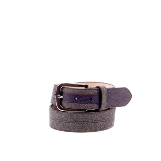 Ambrogio 3569 Gray & Navy Fabric / Pebble Grain Leather Marseille Men's Belt (AMBB1008)-AmbrogioShoes