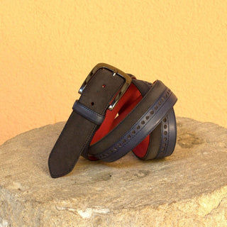 Ambrogio 2750 Gray & Navy Lux Suede / Calf-Skin Leather Sun-Valley Men's Belt (AMBB1031)-AmbrogioShoes