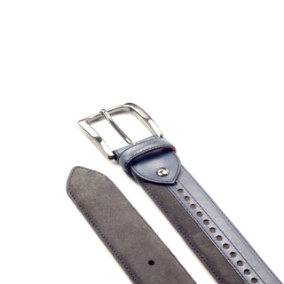 Ambrogio Gray & Navy Lux Suede / Leather Sun-Valley Men's Belt (AMBB1031)