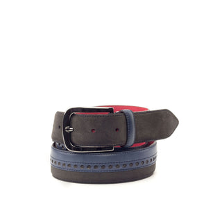 Ambrogio Gray & Navy Lux Suede / Leather Sun-Valley Men's Belt (AMBB1031)