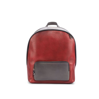 Ambrogio Unisex Gray & Red Full Grain / Calf-Skin Leather Back Pack (AMBH1022)-AmbrogioShoes