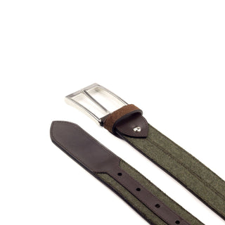 Ambrogio 2709 Green & Two-Tone Brown Fabric / Suede / Calf-Skin Leather Marseille Men's Belt (AMBB1002)-AmbrogioShoes