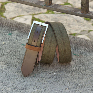 Ambrogio Green & Two-Tone Brown Fabric / Suede / Leather Marseille Men's Belt (AMBB1002)