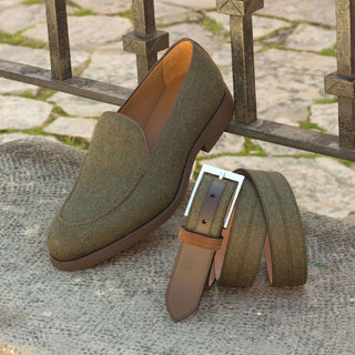 Ambrogio Green & Two-Tone Brown Fabric / Suede / Leather Marseille Men's Belt (AMBB1002)