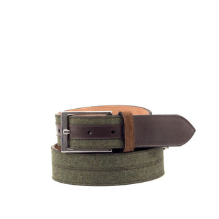 Ambrogio Green & Two-Tone Brown Fabric / Suede / Leather Marseille Men's Belt (AMBB1002)