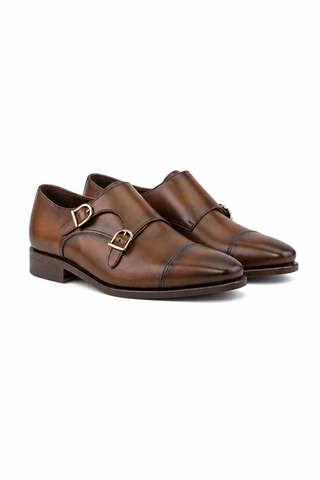 Ambrogio Leather Double Monk-Straps Loafer