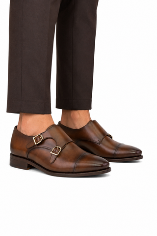 Ambrogio Leather Double Monk-Straps Loafer
