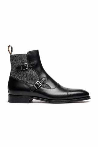 Ambrogio Luca Leather & Herringbone Double Monk-Strap Boot