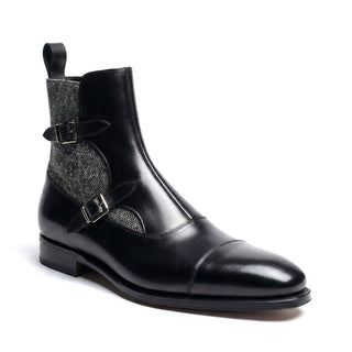 Ambrogio Luca Leather & Herringbone Double Monk-Strap Boot-AmbrogioShoes