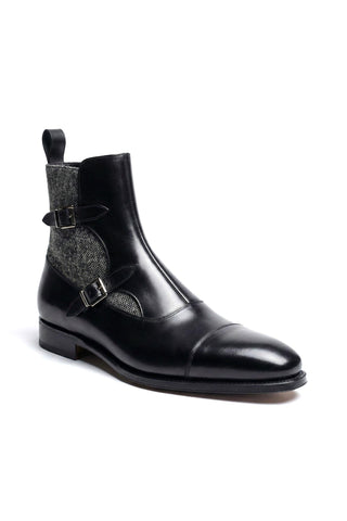 Ambrogio Luca Leather & Herringbone Double Monk-Strap Boot