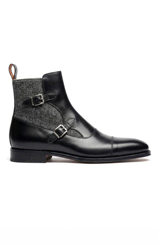 Ambrogio Luca Leather & Herringbone Double Monk-Strap Boot