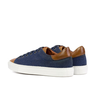 Ambrogio Luxury Cognac & Navy Jeans / Leather Trainer Sneakers (AMB2546)